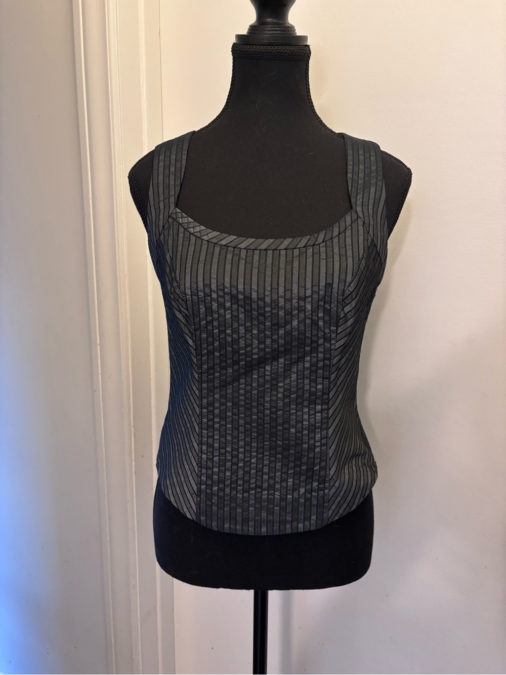 Black Pinstripe Structured Sleeveless Top